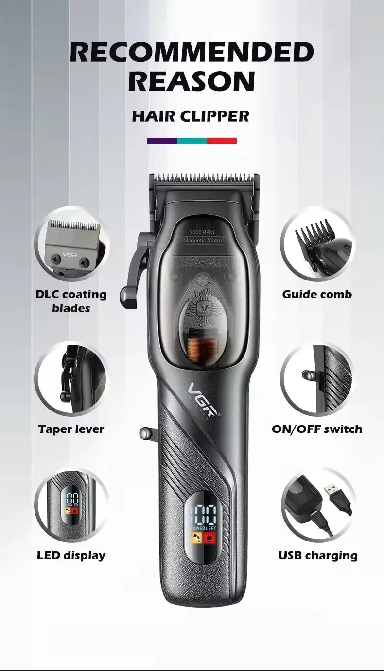 VGR Original Barber Professional Hair Clipper Beard Hair Trimmer For Men Electric Adjustable Haircut Machine Rechargeable V-269