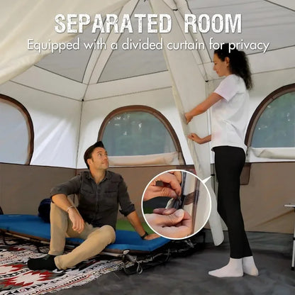 Tente de camping pour 10 personnes avec porche, grande tente familiale avec 2 pièces séparées par un rideau, camping, voyage en plein air, résistante à l'eau