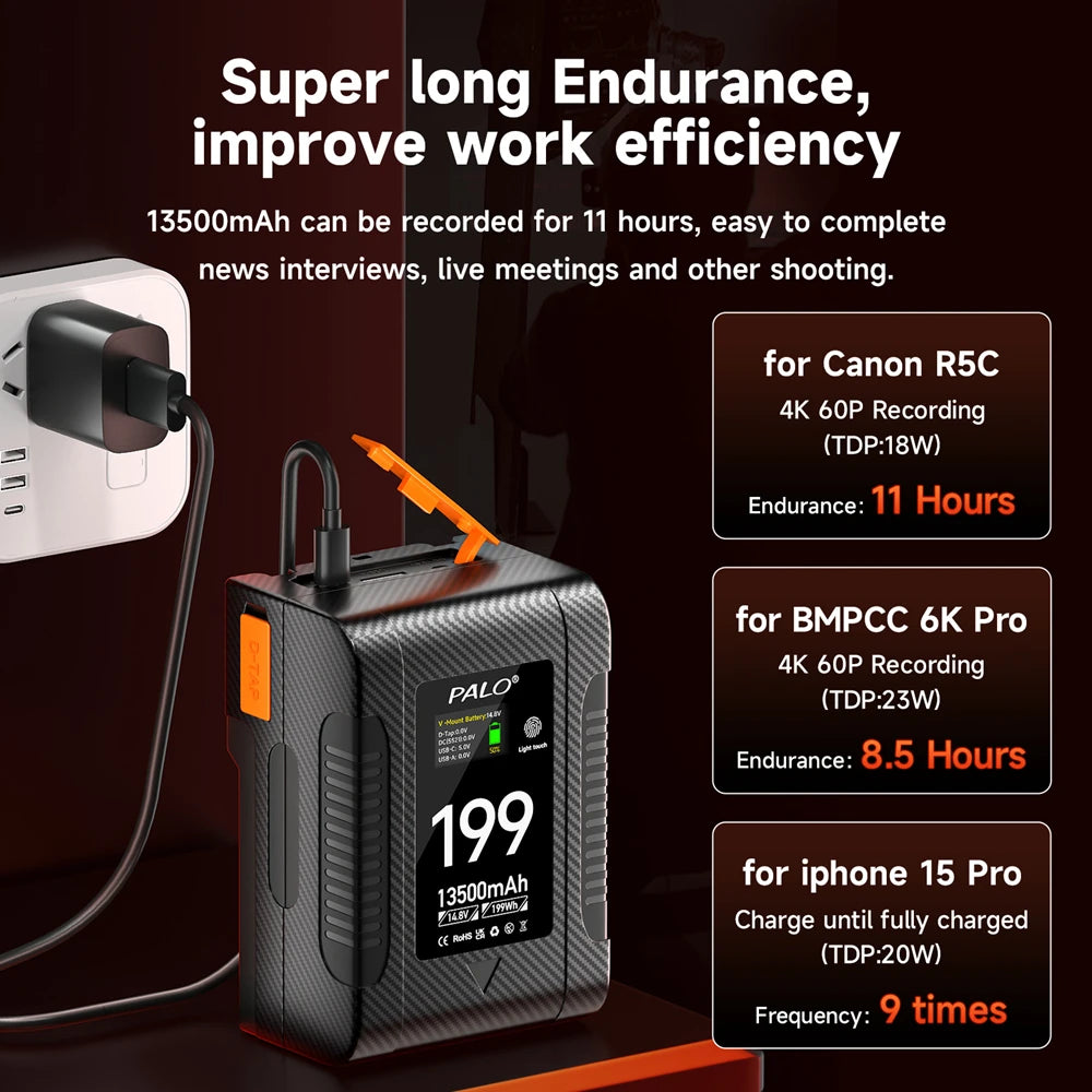 PALO BP-99 BP-199 V Mount Battery Power Bank 14.8V V Lock V Shape Li-ion Battery PD Fast Charging for cameras smartphones laptop