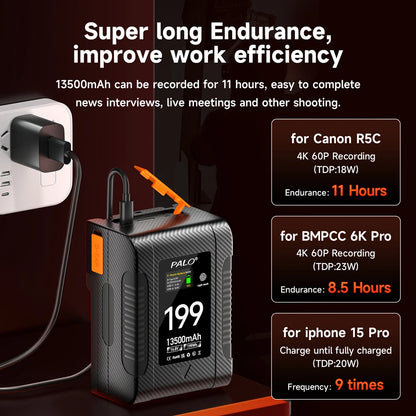 PALO BP-99 BP-199 V Mount Battery Power Bank 14.8V V Lock V Shape Li-ion Battery PD Fast Charging for cameras smartphones laptop