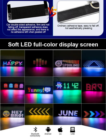 USB LED Matrix Pixel Panel With App Control 5V Flexible Scrolling Bright Advertising LED Signs RGB Pattern Car Animation Display