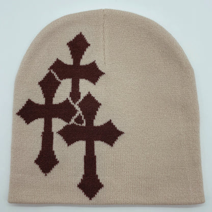 Gorro de punto con jacquard y crucifijo Y2K, gorro de hip hop popular en Europa y Estados Unidos, gorro de moda de tendencia callejera para adultos