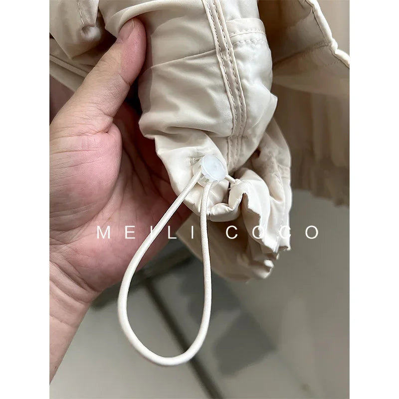 ALSEY Miyake Pleated Solid Collar Hooded Fashion Women's Jacket 2024 Autumn Winter New Long-sleeved Slim Lengthened Windbreaker