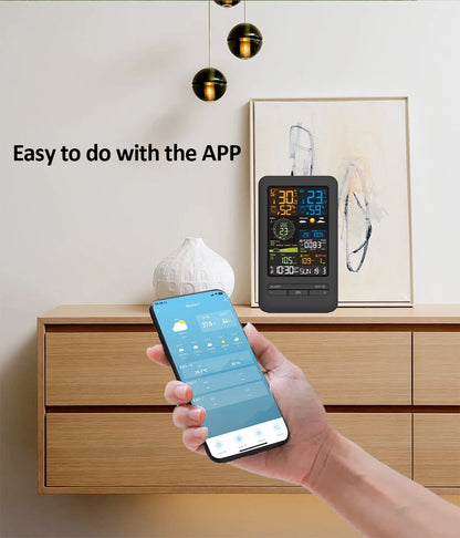 Smart WiFi Weather Station Digital Clock Wind Speed Direction Rainfall Light Index Air Quality Temperature Humidity Monitor
