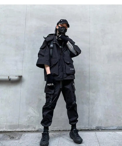 2022 Autumn Winter Hip Hop Techwear Cargo Jacket Men's Harajuku Casual Hooded Jackets Tactical Hooded Coats Streetwear