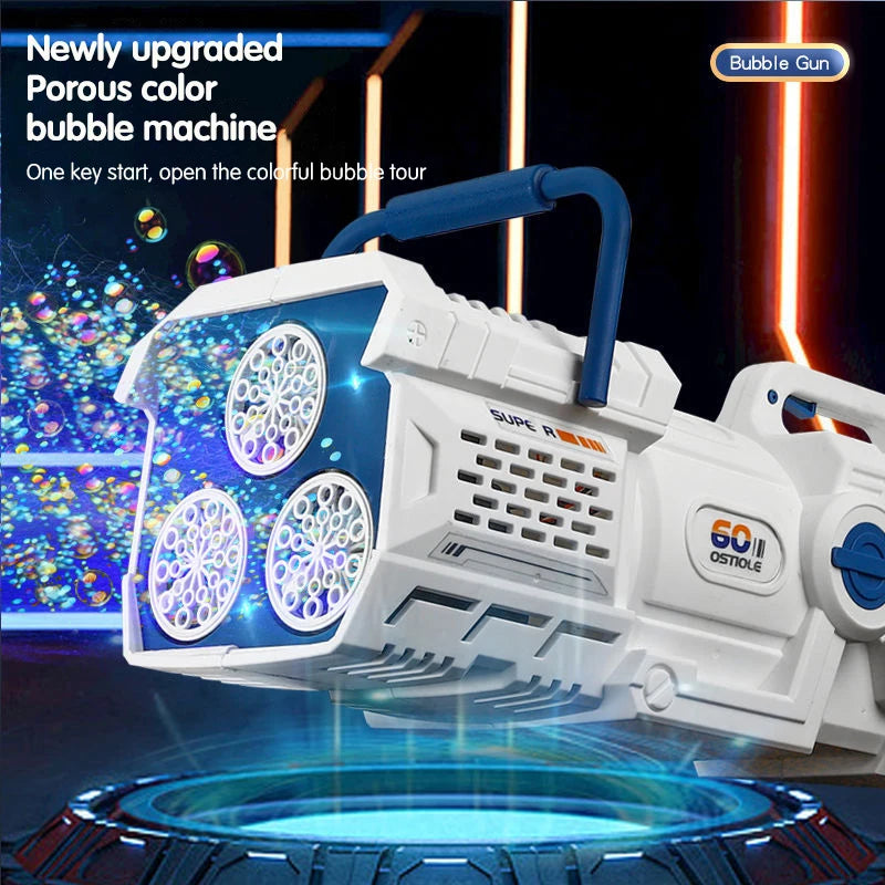 60 Holes Handheld Bubble Gun Electric Automatic Soap Bubble Machine With LED Light Outdoor Wedding Party Game Kids Toys Gifts