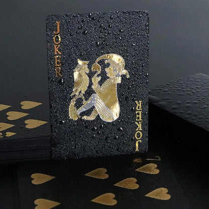 Juego de 54 cartas de póquer negras con diseño de rosas, color negro y dorado, juego de cartas impermeable para póquer