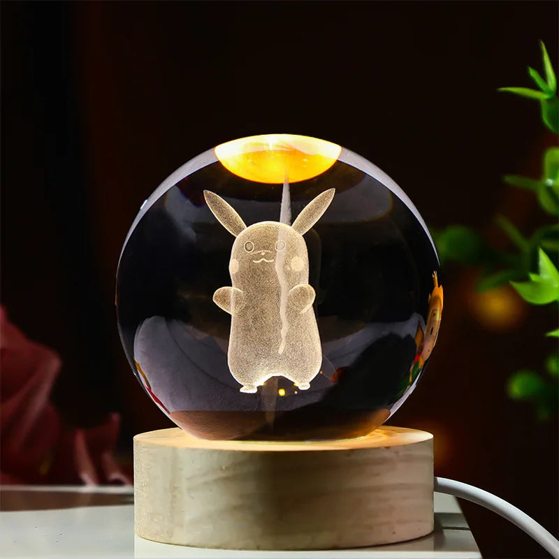 8cm 3D Crystal Ball Stitch Doraemon A Dream Hello Kitty Crystal Planet Night Light Laser Carving Children's Gifts