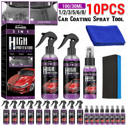 10-1PCS 3 In 1 Car Ceramic Coating Spray 100/30ML Car Nano Spray Hydrophobic Car Scratch Repair Body Hydrophobic Layer Auto Acce