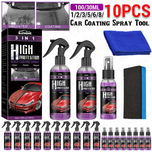 10-1PCS 3 In 1 Car Ceramic Coating Spray 100/30ML Car Nano Spray Hydrophobic Car Scratch Repair Body Hydrophobic Layer Auto Acce