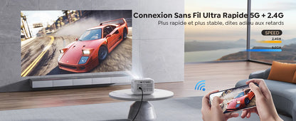 【Enfoque eléctrico】 Miniproyector Android, YABER L1 Proyector de video de 20000 lúmenes 5G WiFi Bluetooth, compatible con proyector portátil P