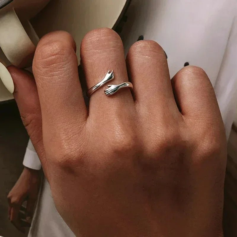 Romantic Couple Rings Women Men Adjustable Opening Forever Love Hug Lover Rings Valentine's Day Gifts Creative Jewelry Rings