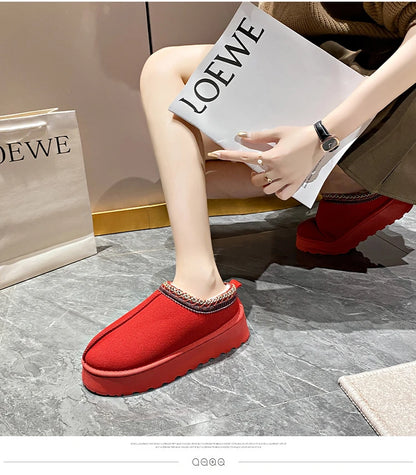 2024 Winter New Snow Boots for Women Cashmere Warm Thick Soles Without Heel-covered Hair Half Slipper Cotton Shoes for Women