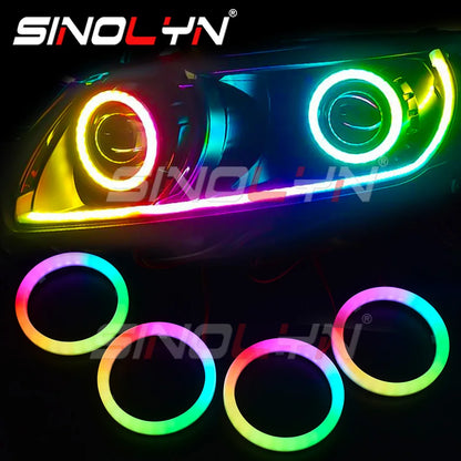 Sinolyn RGB Revolving Dynamic Cotton Angel Eyes Sequential Flowing Bluetooth -compatible APP Control 4 LED Rings 80/90/95/100mm