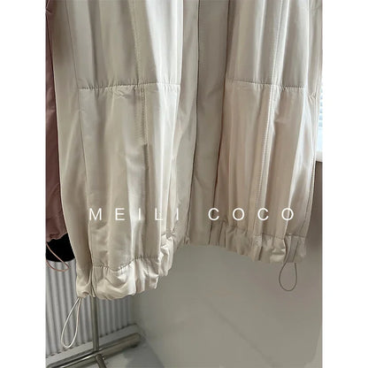 ALSEY Miyake Pleated Solid Collar Hooded Fashion Women's Jacket 2024 Autumn Winter New Long-sleeved Slim Lengthened Windbreaker