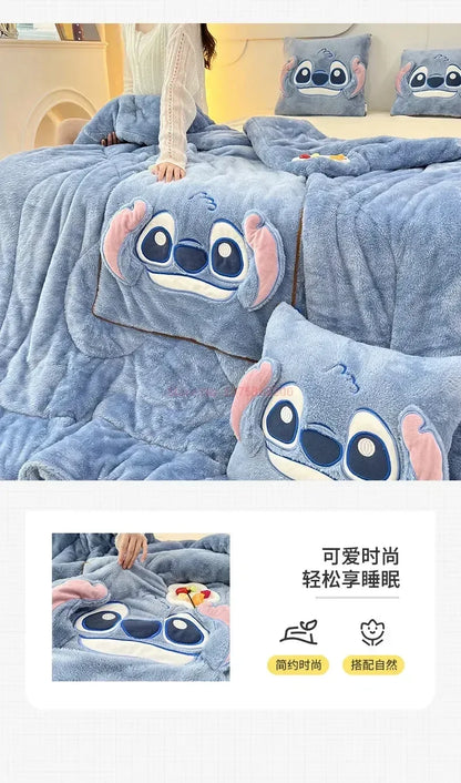 Stitch Disney Throw Pillow Blanket 2-in-1 Kawahiran Velvet Throw Pillow Thickened Nap Blanket Living Room Christmas Gift
