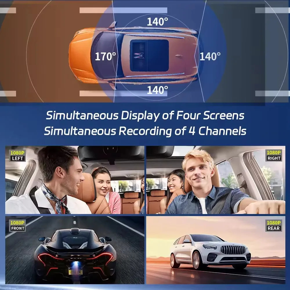 360 Degrees 4Camera GPS Car DVR 4*1080P Video Recorder WIFI APP Dash Cam Front right left Rear View camera 24h Parking Monitor
