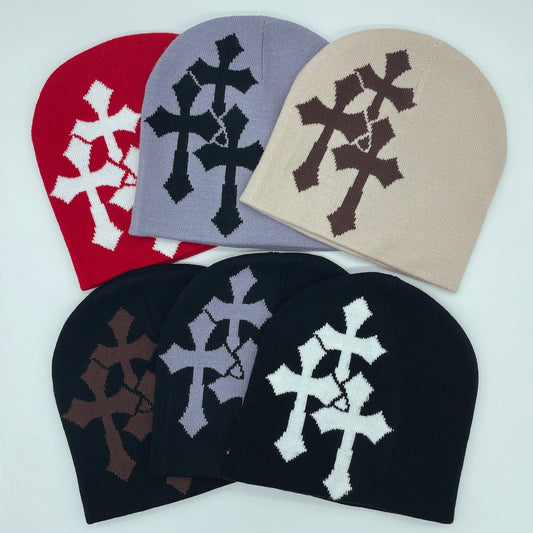 Chapeau tricoté jacquard crucifix Y2K, chapeau hip-hop de popularité européenne et américaine, chapeau adulte de personnalité de la mode tendance de la rue