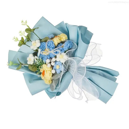 Artificial Flower Bouquets for Valentines Day, Mother Day, Crochet Flower Bouquets with Bear for Graduation Ceremony F0T4