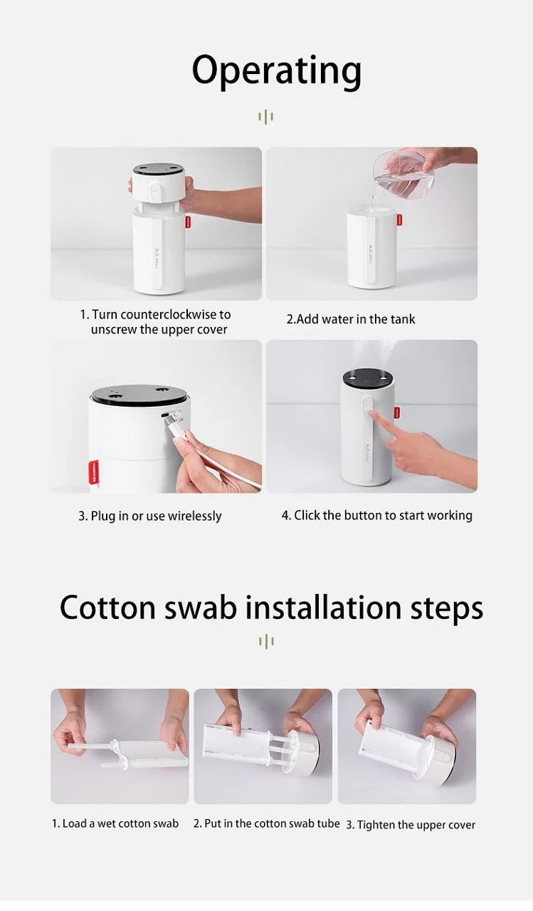 800ML Smart Induction Air Humidifier 2000mAh Battery USB Rechargeable Essential Oil Diffuser Air Humidifier for Home Car