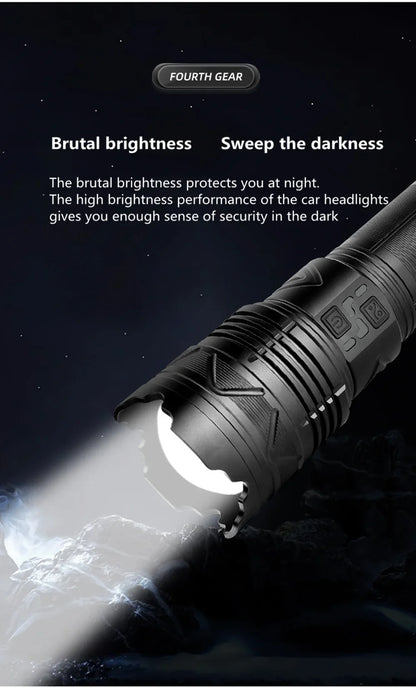 Powerful GT60 LED Flashlight Super Bright Long Range Torch Rechargeable Most Powerful Outdoor Tactical Hand Lamp Camping Lantern