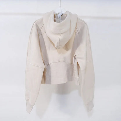 Oversized Scuba Half-Zip Hoodie Waist Length Jackets Sweatshirts Soft Thumbholes Leisure Yoga Coat for Winter