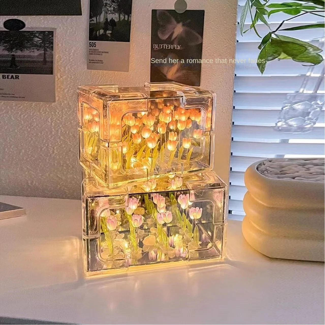 Tulip light lamp Diy Tulip Flower Sea Cube Three-Dimensional Small Night Lamp Material Package for Girlfriend Christmas Gift