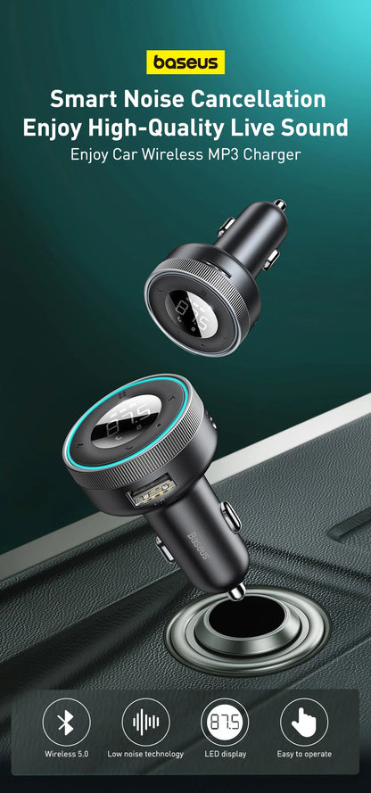 Transmisor FM Baseus para coche, adaptador de música con Bluetooth 5.0, cargador USB dual de 3,4 A, reproductor de MP3, radio, modulador FM