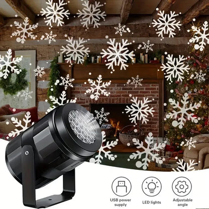 USB Powered Christmas Snowflake Projector Light Rotating Snowfall Projection Lamp for Christmas Halloween & Easter Party Decor
