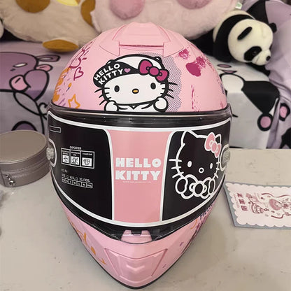 Sanrio Genuine Hello Kitty Motorcycle Helmet Full Face Racing Helmets Offroad Motorcycle Helmet Motorbike Kawaii Xmas Girl Gift
