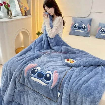 Stitch Disney Throw Pillow Blanket 2-in-1 Kawahiran Velvet Throw Pillow Thickened Nap Blanket Living Room Christmas Gift