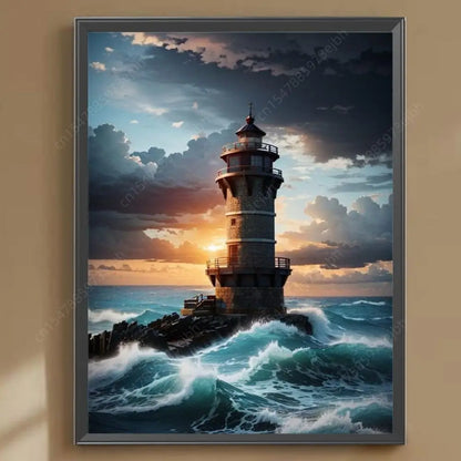 5D DIY Full Round Drill Diamond Painting Seaside Lighthouse Home Decor 30x40cm