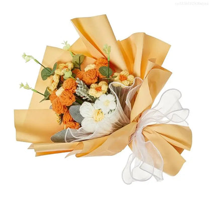 Artificial Flower Bouquets for Valentines Day, Mother Day, Crochet Flower Bouquets with Bear for Graduation Ceremony F0T4