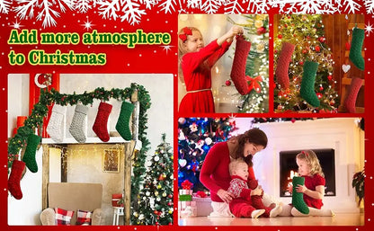 4/6PCS Christmas Stockings Knit Xmas Stockings 18 In Large Fireplace Hanging Stockings For Holiday Christmas Tree Party Decor