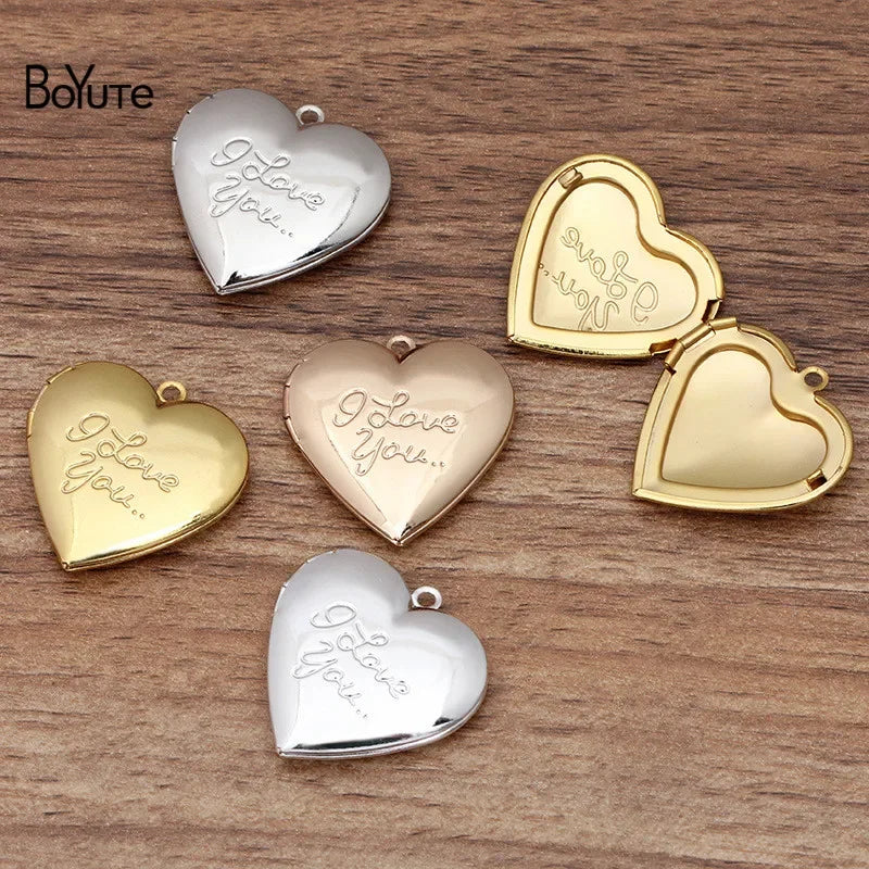 BoYuTe (10 Pieces/Lot) 29*27MM Heart Pendant I Love You Love Locket Factory Direct Wholesale Metal Brass Photo Locket Pendant