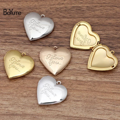 BoYuTe (10 Pieces/Lot) 29*27MM Heart Pendant I Love You Love Locket Factory Direct Wholesale Metal Brass Photo Locket Pendant