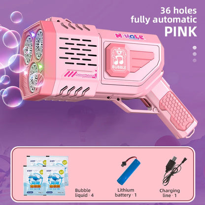 Pistolet à bulles automatique Machine à bulles de savon électrique LED N-Hole Bubble Maker Blower Bubble Guns Jouet Jeu de plein air Cadeau de fête de mariage