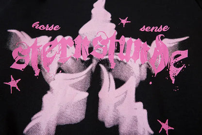 Oversized Hoodie Grunge Vintage Star Graphic Printed Hooded Sweatshirt with Chain Hip Hop Punk Gothic Baggy Pullover Streetwear