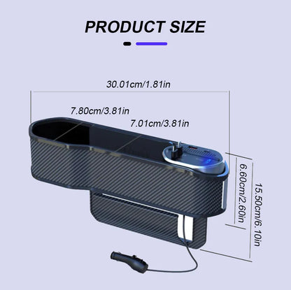 SEAMETAL Wireless Charging Car Seat Gap Organizer with 40W USB-C/Lightning Fast Charge Cable Auto Center Console Storage Box