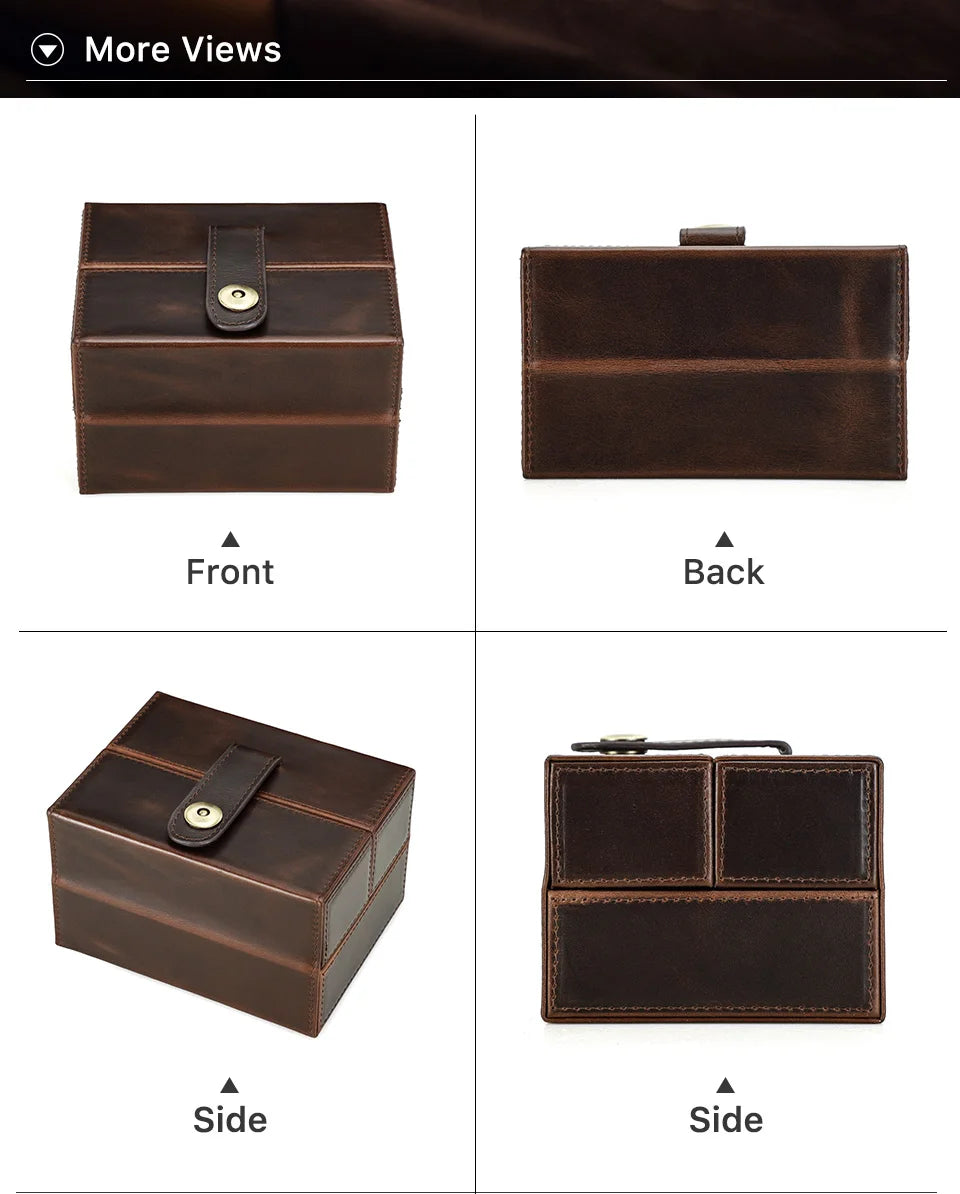 Retro Luxury Genuine Leather 2 Slots Watch Roll Case Travel Portable Organizer Display Storage Box with Pillow Handmade Gifts