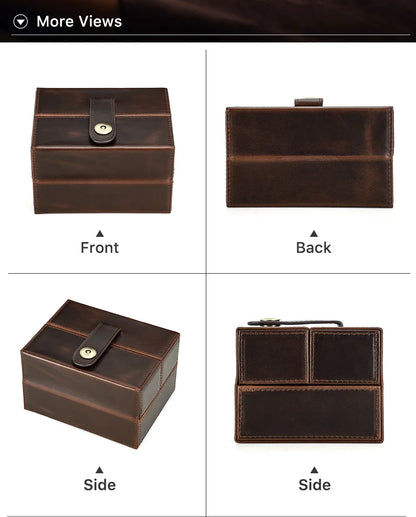 Retro Luxury Genuine Leather 2 Slots Watch Roll Case Travel Portable Organizer Display Storage Box with Pillow Handmade Gifts