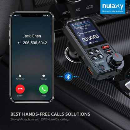 Transmetteur FM Bluetooth sans fil pour voiture de 1,8 pouces, prise en charge auxiliaire, chargement QC3.0, son aigu et grave, lecteur de musique