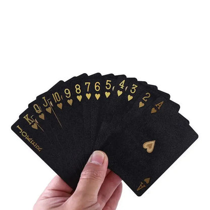 Juego de 54 cartas de póquer negras con diseño de rosas, color negro y dorado, juego de cartas impermeable para póquer