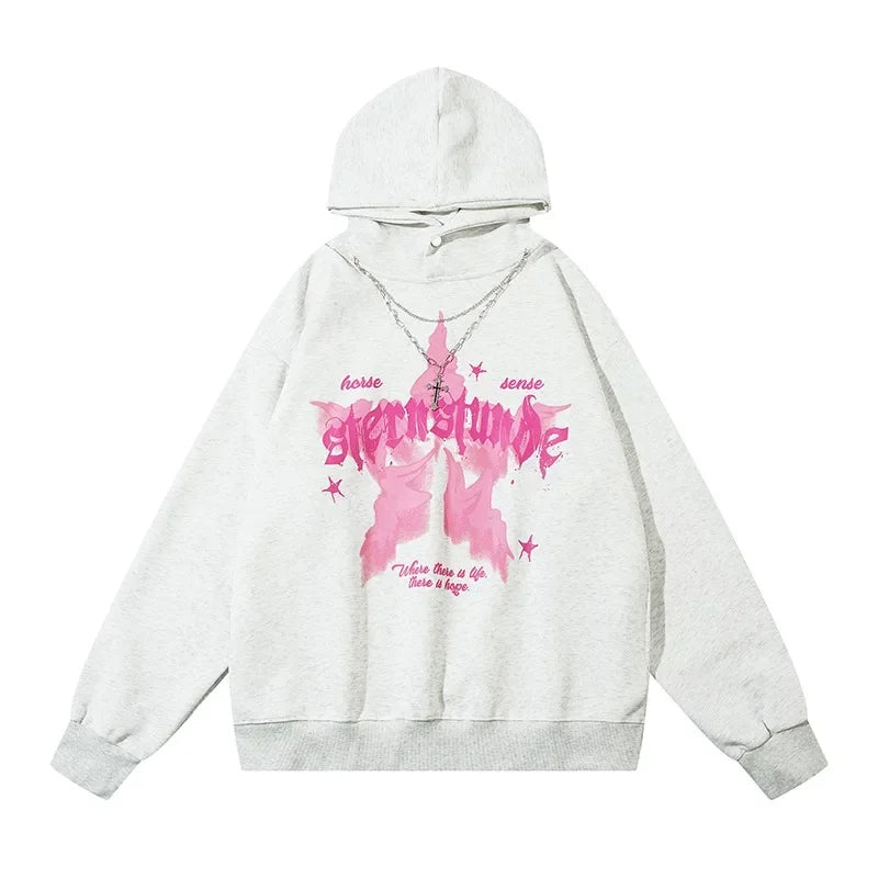 American street style pattern printed hooded sweater men's and women's autumn and winter casual fashion couple's coat
