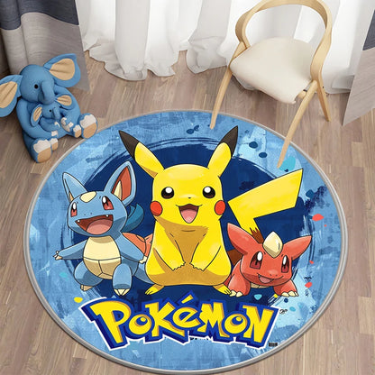 Pokemon Cartoon HD Printed Round Carpet for Living Room Bedroom Rugs Camping Picnic Mats Flannel Anti-Slip Rug Yoga Mat Gift