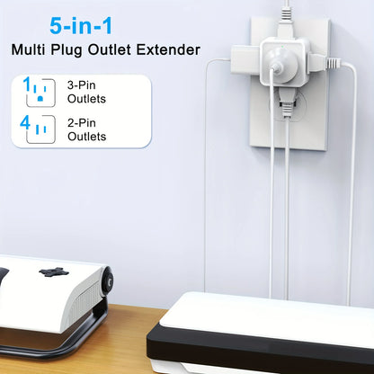 5 Sockets Outlet Power Strip Multi Plug Outlet Extender,Wall Outlet Expander,Small Electrical Outlet Splitter for Home Office,US