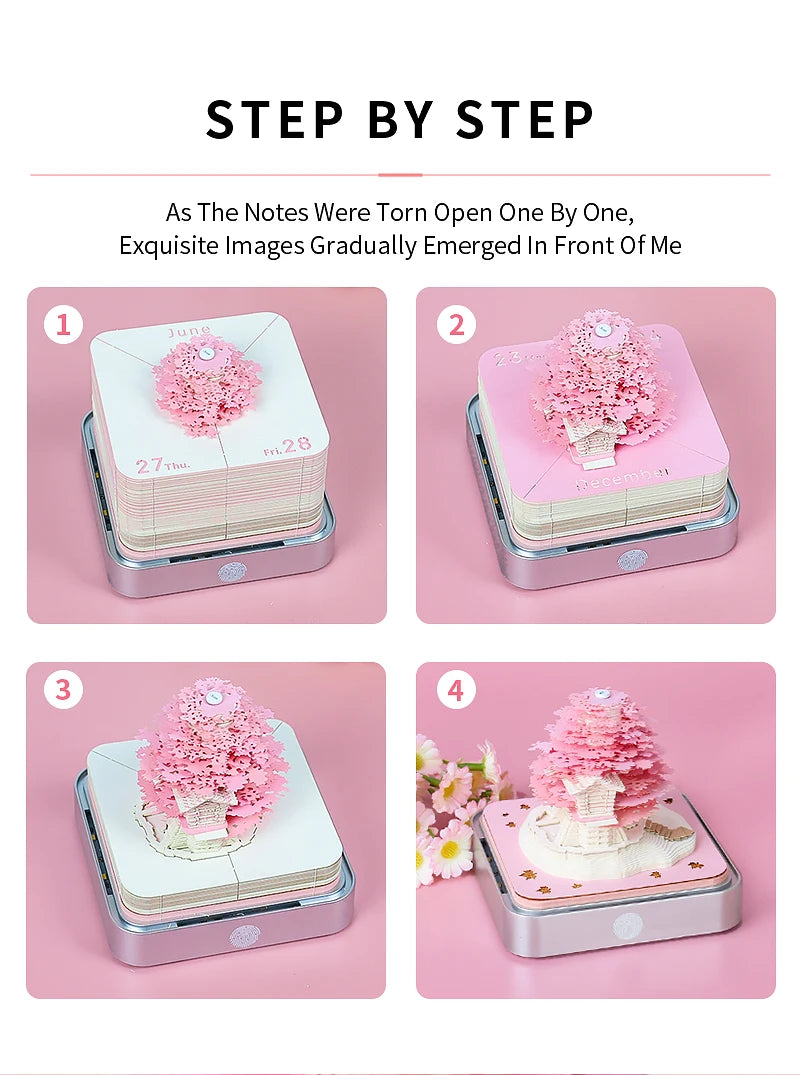 3D Omoshiroi Block Memo Pad Notepads Magical Calendar Magic Castle Sakura Tree Sticky Note Luxury Novelty Gift Items