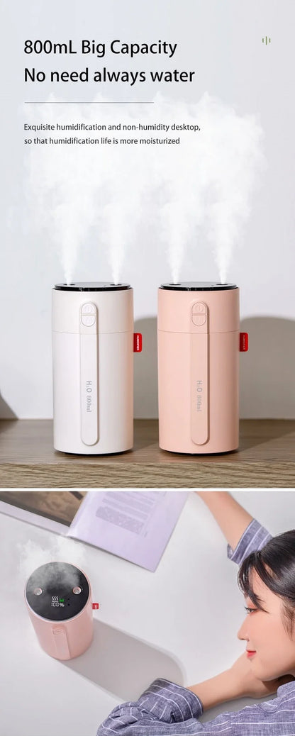 800ML Smart Induction Air Humidifier 2000mAh Battery USB Rechargeable Essential Oil Diffuser Air Humidifier for Home Car