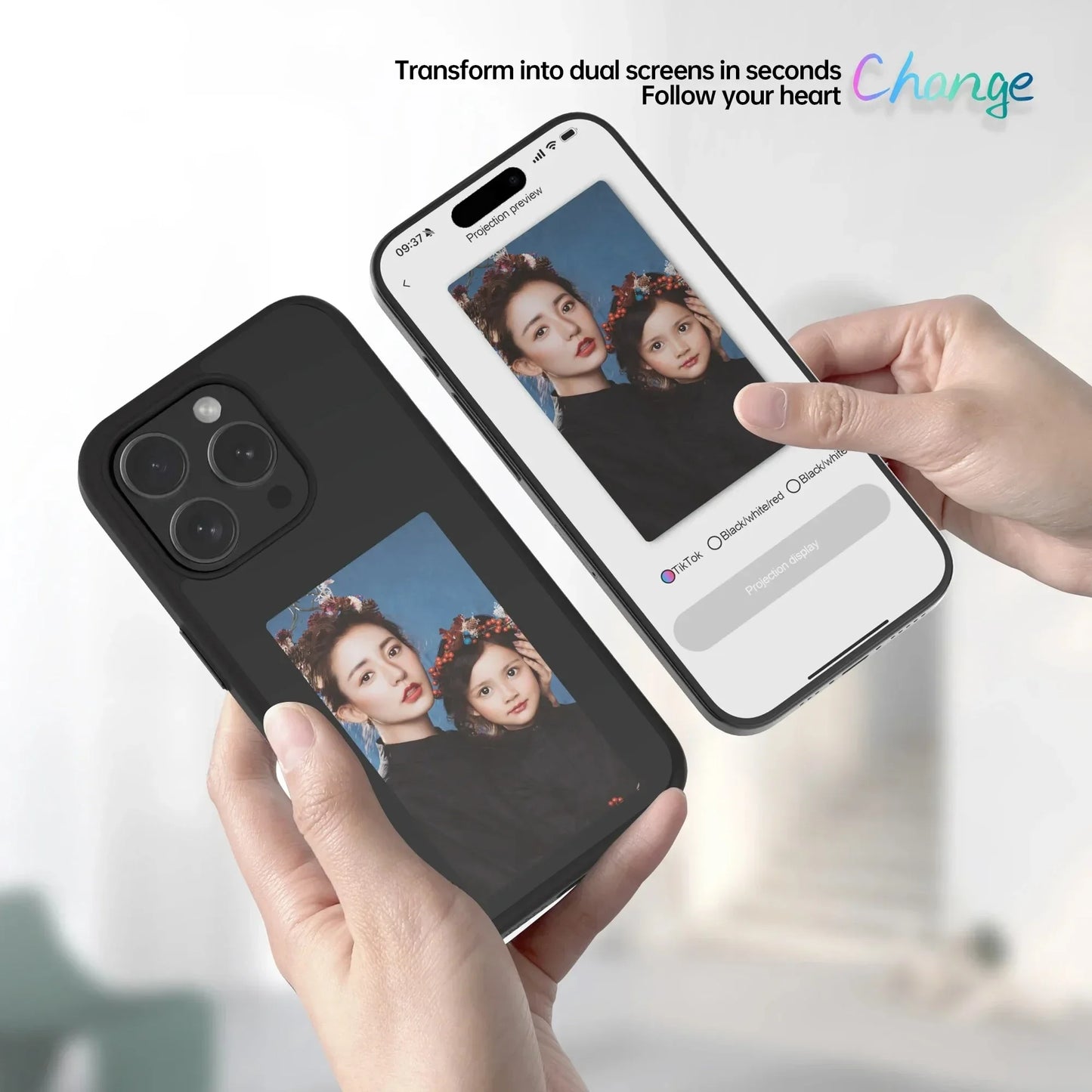 Smart NFC Phone Case For iPhone 15 13 14 Pro Max E-ink Screen Display Refresh Photos Via APP Anime Characters Couple Phone Cover