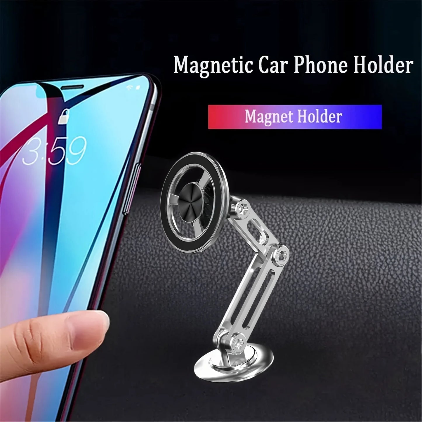 Aluminum alloy magnetic car phone holder, universal 360 ° rotatable shock-absorbing telescopic folding phone holder Accessories